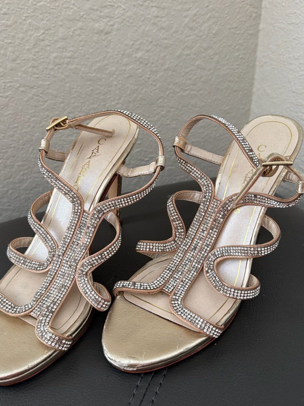 Caparros Rose Gold Rhinestone Strappy Heels